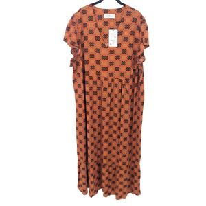 Studio Untold Maxi Dress Womens Plus 20/22 Orange Geometric India Aztec Boho NWT